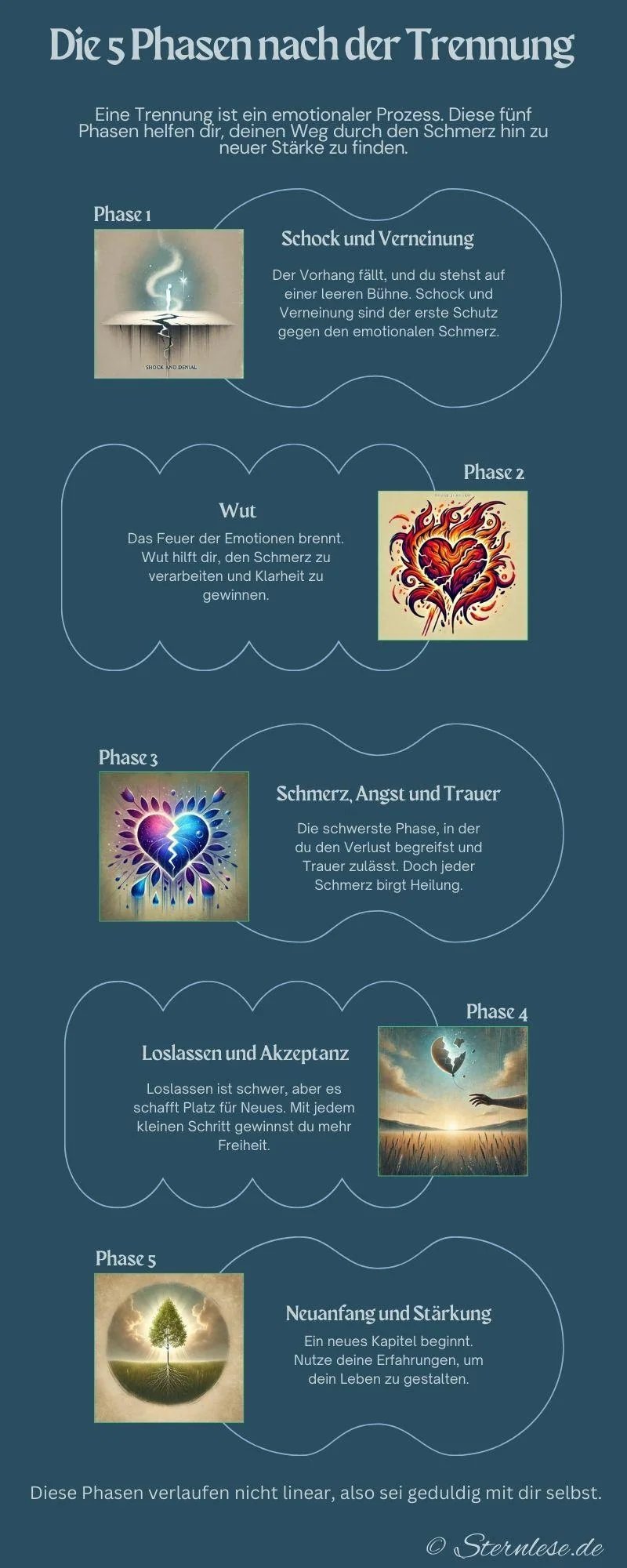 Infografik "Die 5 Phasen nach der Trennung"